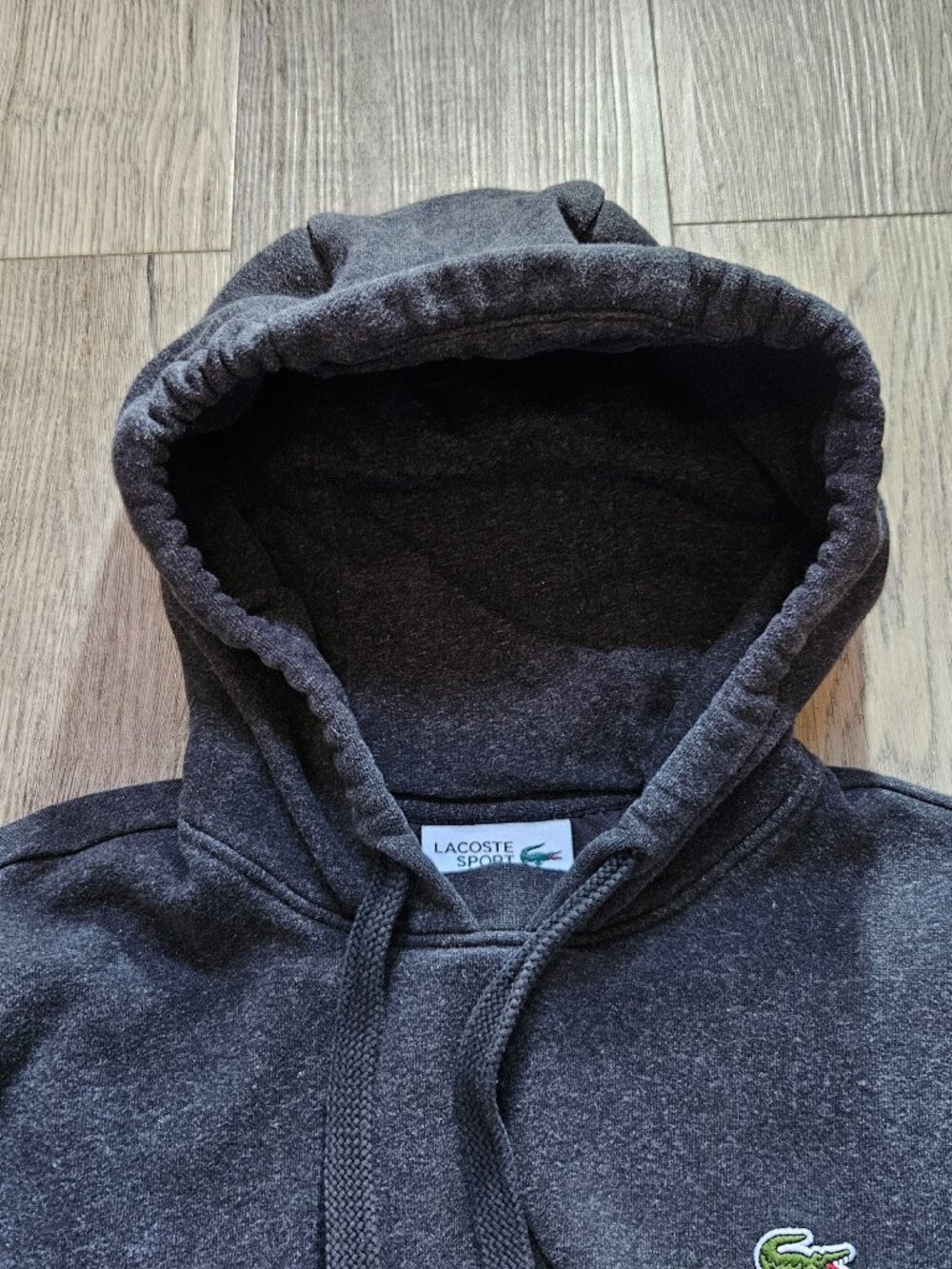 Lacoste Sport Charcoal Grey Fleece Pullover Hoodie Zipper Pockets Sz US Small - Picture 3 of 7